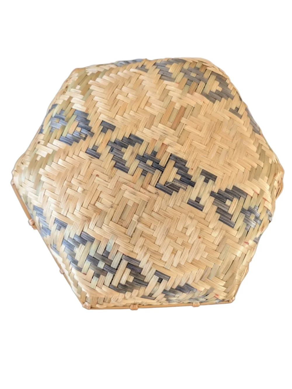 Vintage Southeast Asian Woven Hexagon Straw Basket Tray